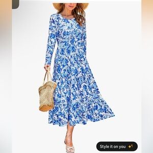 Floral Blue Maxi Dress. Size Large